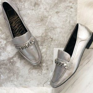 Dolce Vita silver loafers with chain detail